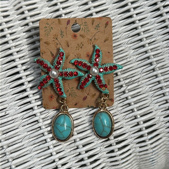 NWT Starfish Pearl Jeweled Dangle Earrings - Picture 7 of 10